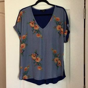 Royal blue striped with floral print blouse